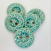 Set of five handmade ceramic buttons turquoise