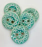 Set of five handmade ceramic buttons turquoise