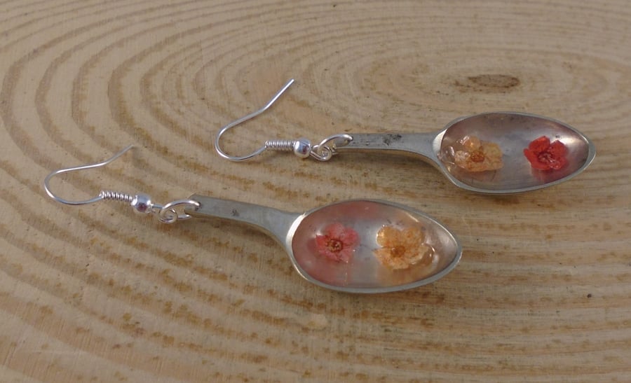 Upcycled Silver Plated Double Flower Sugar Tong Spoon Earrings SPE072016