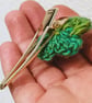 Green Crochet Flower Hair Clip With Glass Beaded Centre  - Image 5