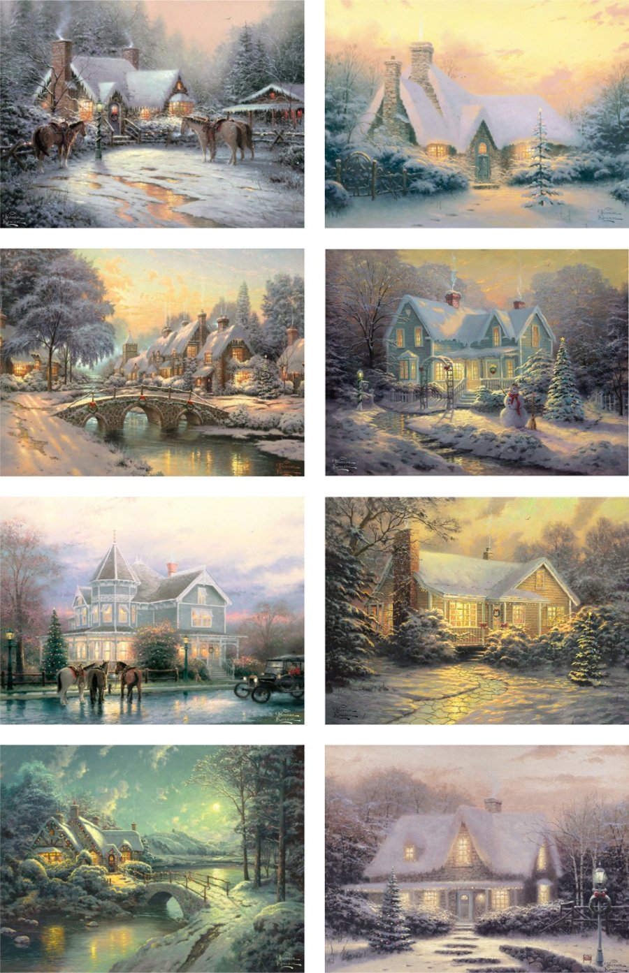 Set of Eight Traditional Winter Scene Christmas Gift Tags. 