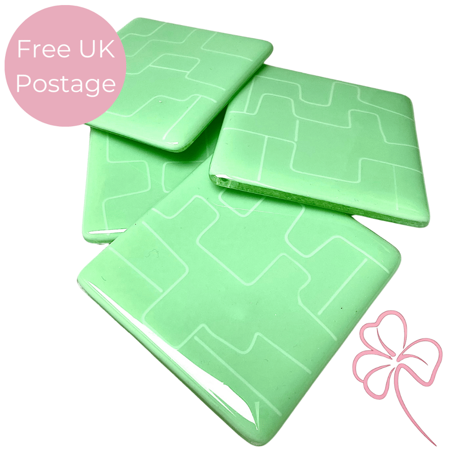 Mint Green Patterned Glass Coaster Set