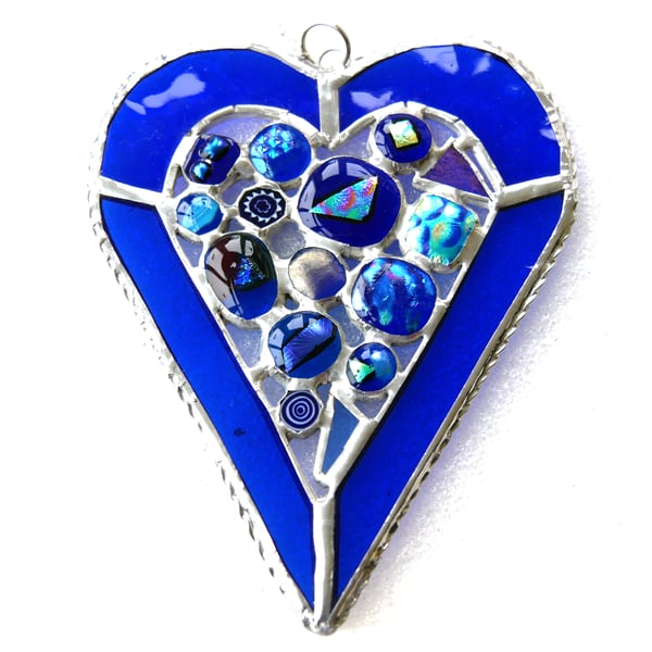 Heart Suncatcher Stained Glass Blue  Abstract 024
