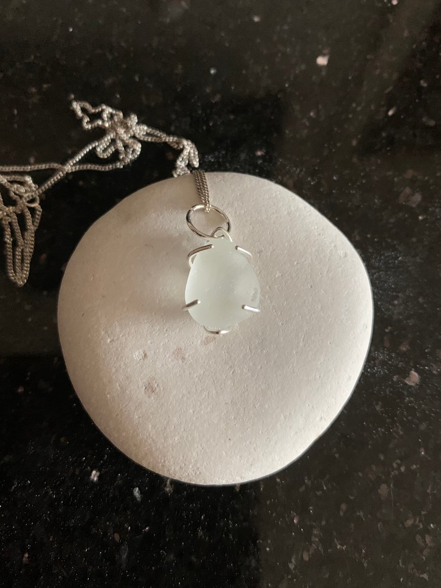 Sterling silver claw set white seaglass and chain