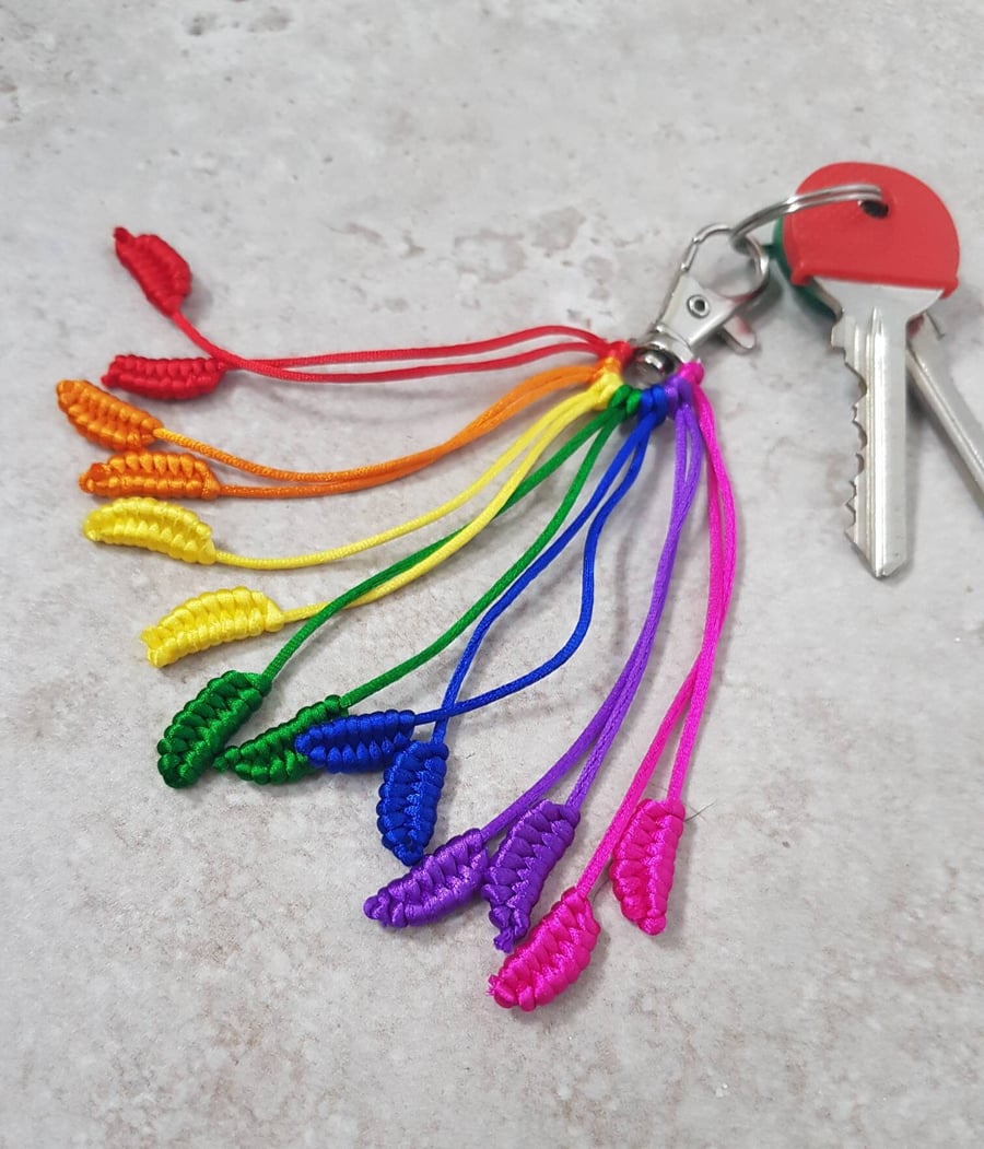 Macrame Rainbow Keyring, Gay Pride Bag Charm, LGBTQ Gift, Pride Flag Keychain