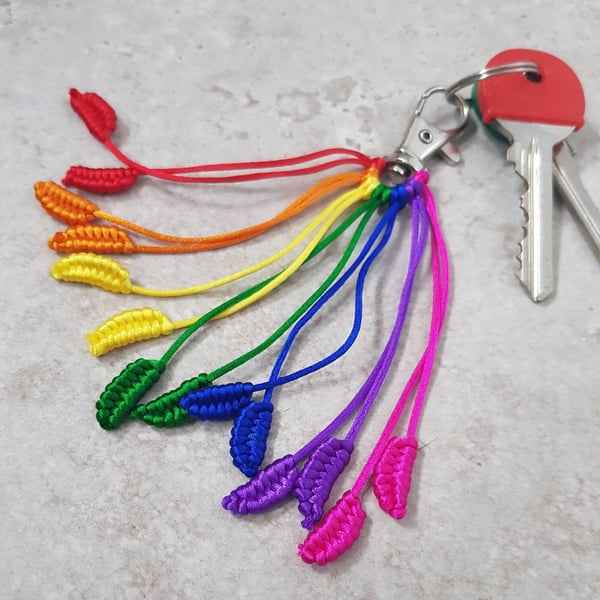 Macrame Rainbow Keyring, Gay Pride Bag Charm, LGBTQ Gift, Pride Flag Keychain