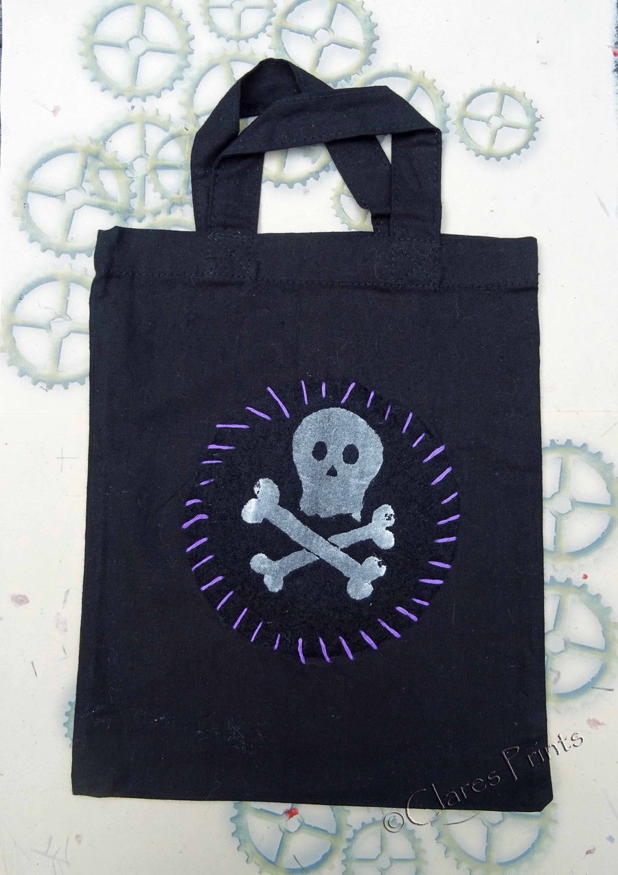 Skull and CrossbonesScreen Printed Black Mini Tote Childrens Bag Pirate