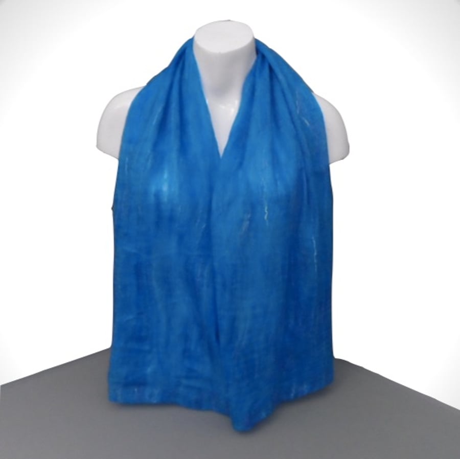 Nuno felted scarf, shades of blue, gift boxed