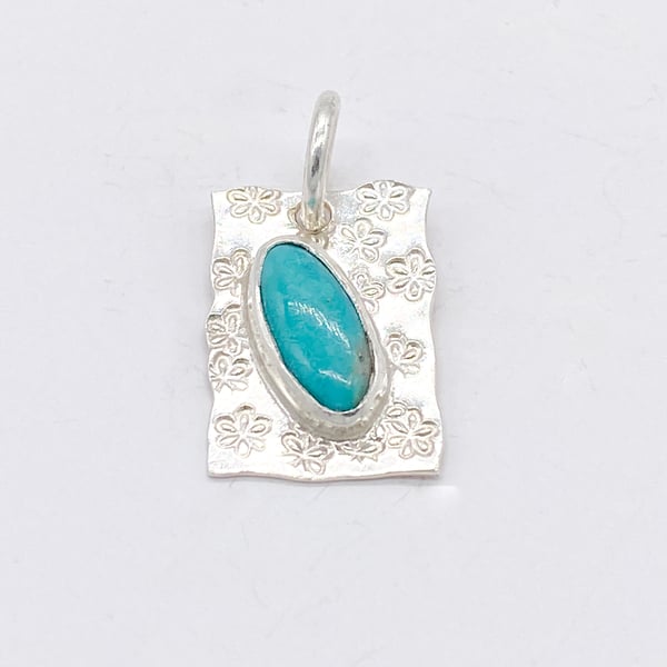 Turquoise Flower Silver Pendant Handmade 