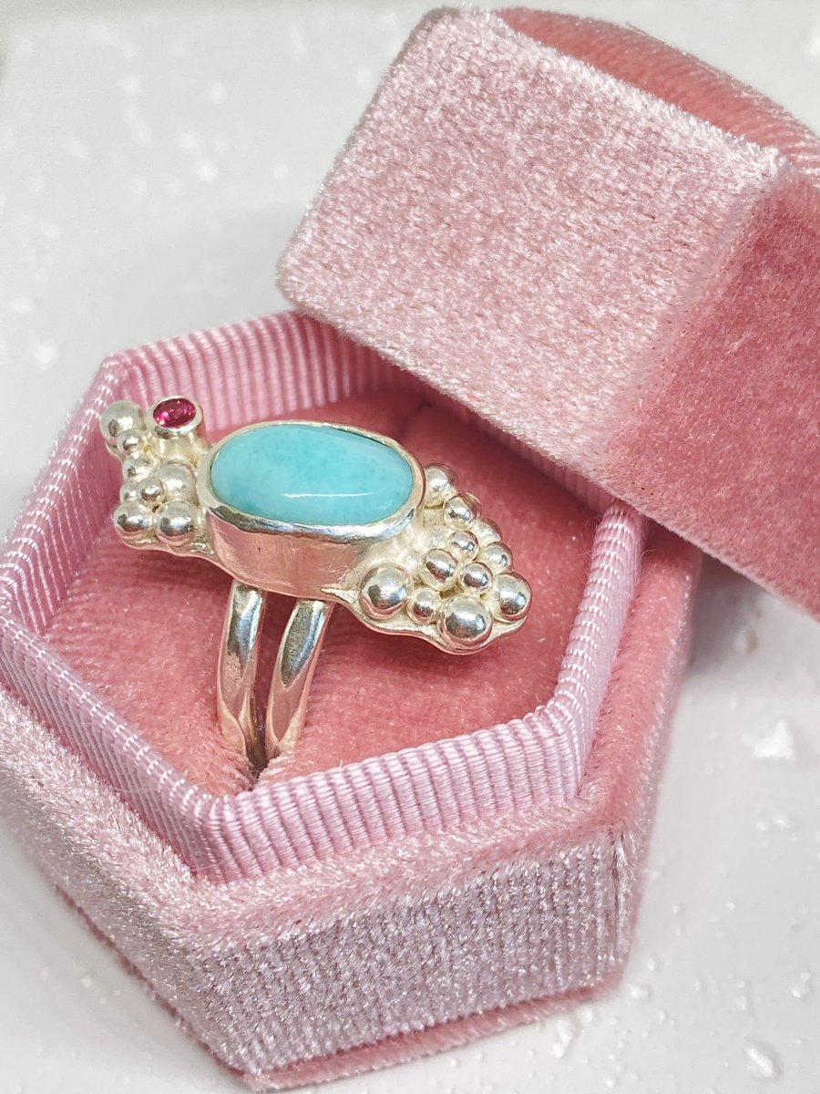 Larimar Cocktail Ring with Tourmaline in Sterling Silver 
