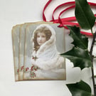 GIFT TAGS . Winter. Christmas. ( set of 3).Vintage style . ' Victorian Miss'.