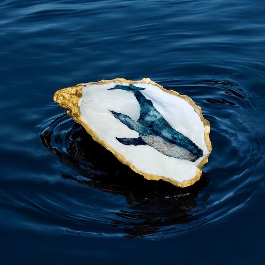 Whale Oyster Shell Decoupage - Large Deep Trinket Dish - Gift Boxed 