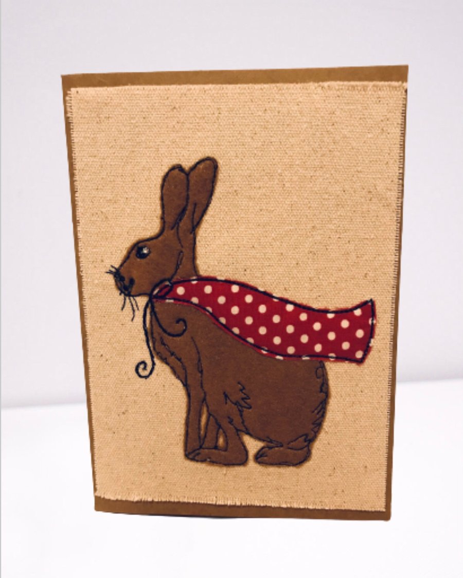 March Hare Embroidered Applique Greetings Card 