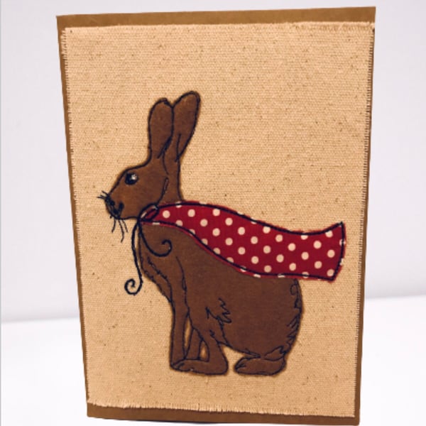 March Hare Embroidered Applique Greetings Card 