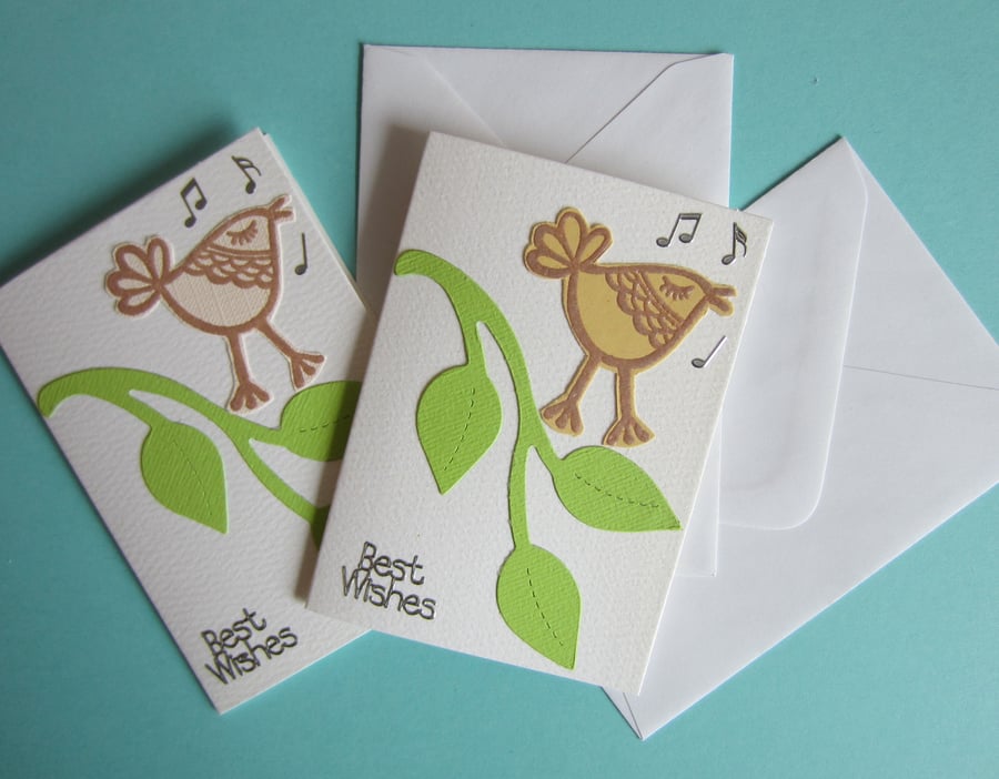 2 Musical Bird and Leaves Gift Cards with Envelopes