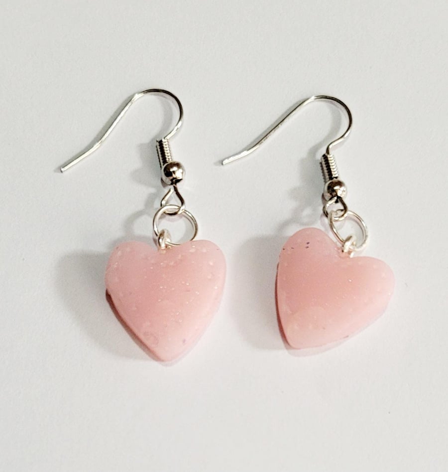 Handmade Polymer Clay Heart Earrings, Lightweight Everyday Jewelry, Subtle Artis