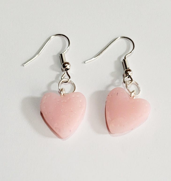Handmade Polymer Clay Heart Earrings, Lightweight Everyday Jewelry, Subtle Artis