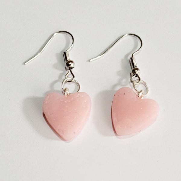 Handmade Polymer Clay Heart Earrings, Lightweight Everyday Jewelry, Subtle Artis