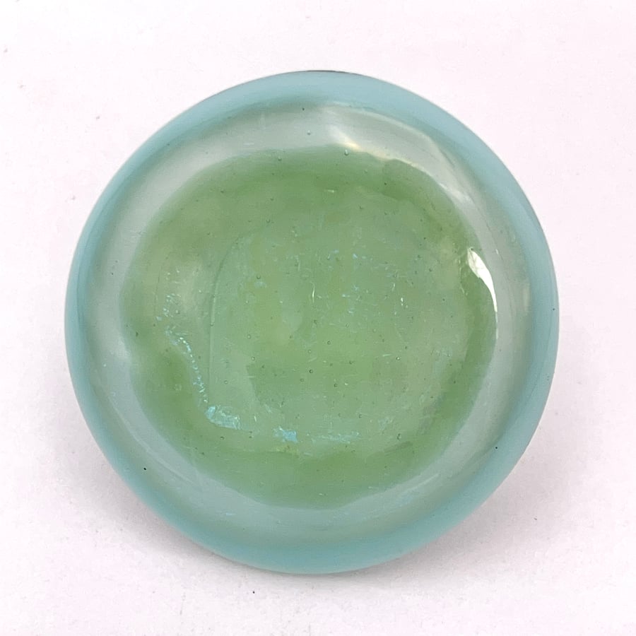 Fused Glass Green Blue Iridescent Brooch