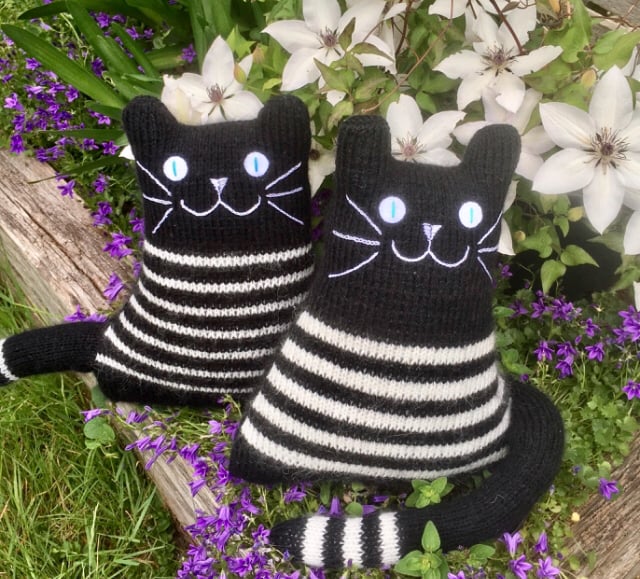 Black and White mohair knitted cat ornament Cat decorative cushion Gift for him