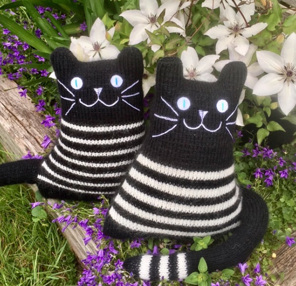 Black and White mohair knitted cat ornament Cat decorative cushion Gift for him