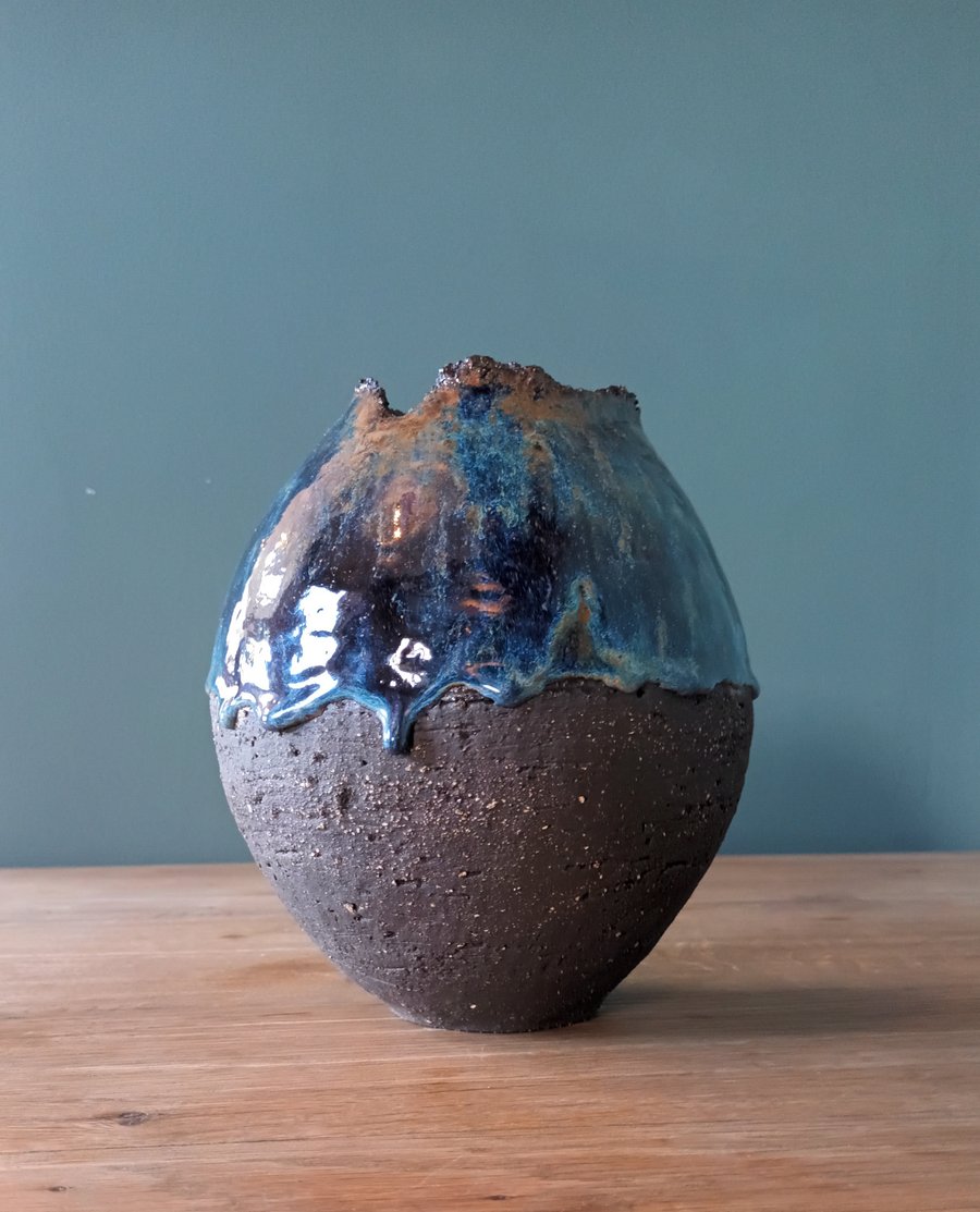 Handmade Large Ceramic Vase in Black Clay