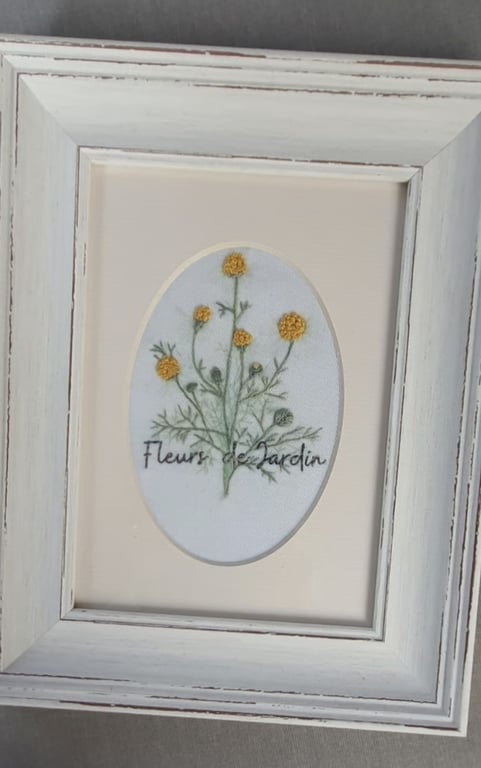 Embroidered Picture -  Golden Yarrow Flowers