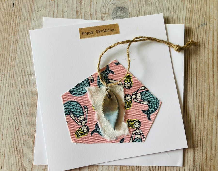 Ceramic hand made charm mermaid card, birthday card, gift idea
