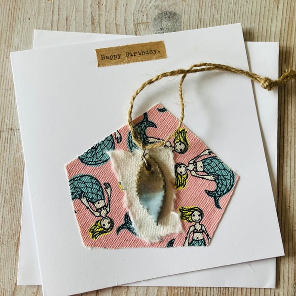 Ceramic hand made charm mermaid card, birthday card, gift idea