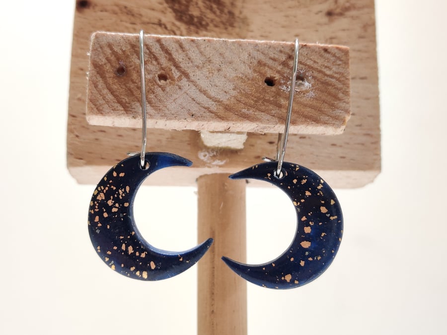 Starry night mini moon polymer clay earrings 