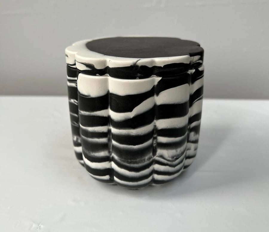 Small Black and White Jesmonite Storage Pot Folksy