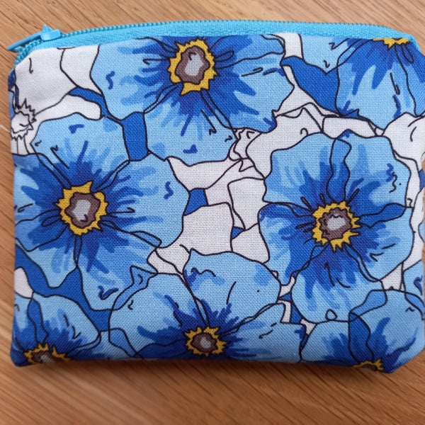 Blue Poppy Storage pouch or purse - ideal gift 