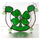 Good Luck Horseshoe Clover Shamrock Stained Glass Suncatcher 003