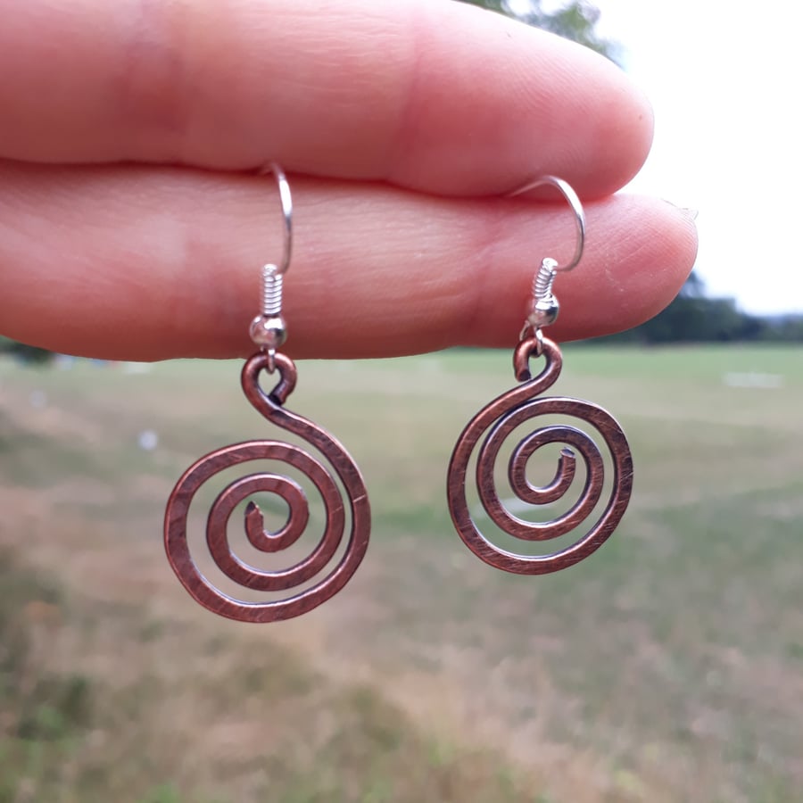 Copper Spiral Earrings, Tribal Celtic Bohemian Jewellery, Gifts for Women