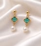 Freshwater Pearl and Four Leaf Clover Gold Plated Earrings - Image 2