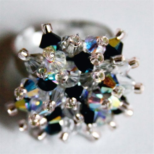 Swarovski Crystal Bead Adjustable Ring - UK Free Post