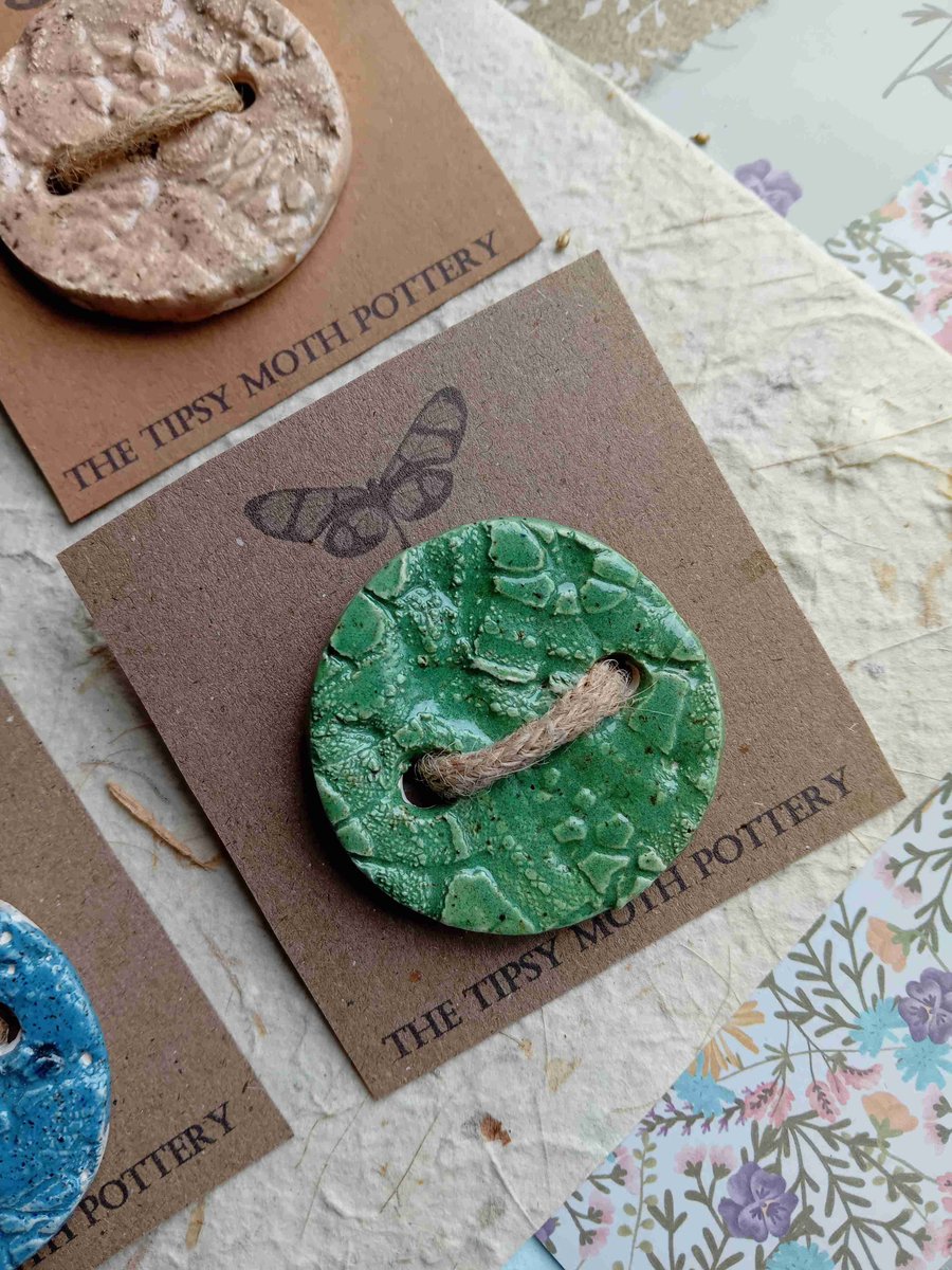 Extra large chunky ceramic button in moss green 5cm, 2 inch