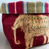 Elephant and stripe reversible fabric basket plant pot gift bag