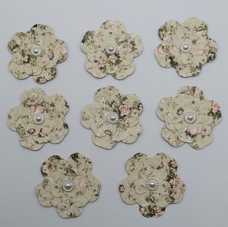 Die Cut Layered Embellished Flowers x 8 Folksy