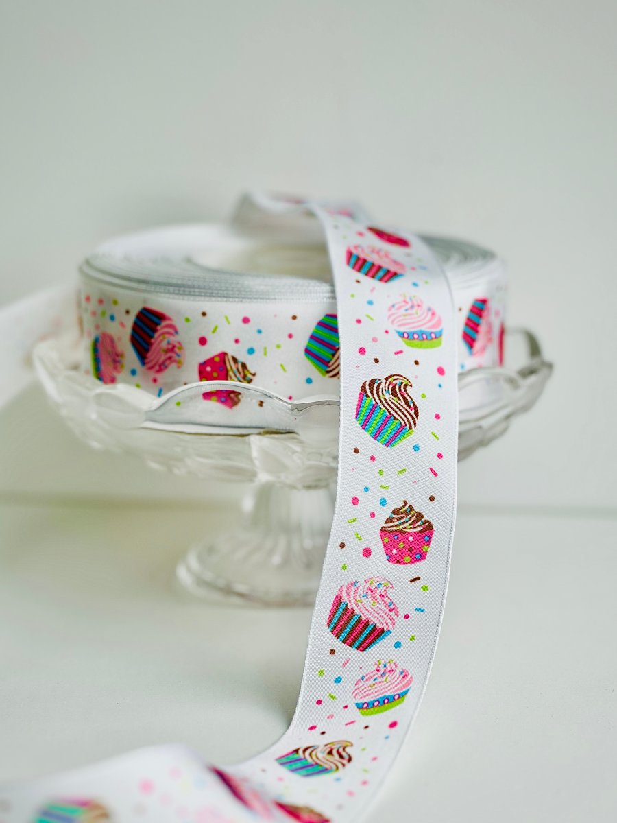 Cupcake printed wired ribbon birthday gift wrapping sweet box decor