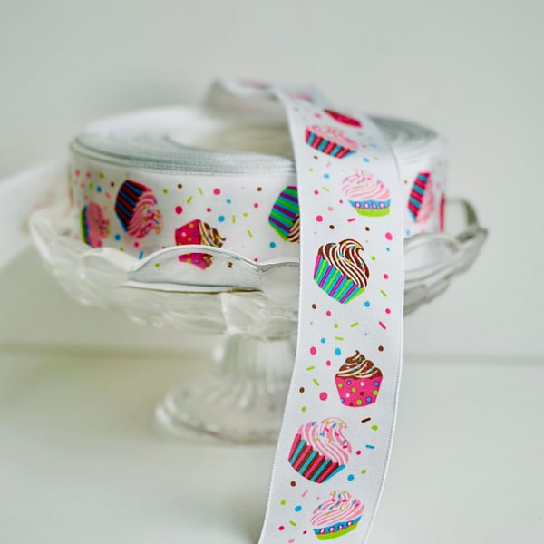 Cupcake printed wired ribbon birthday gift wrapping sweet box decor