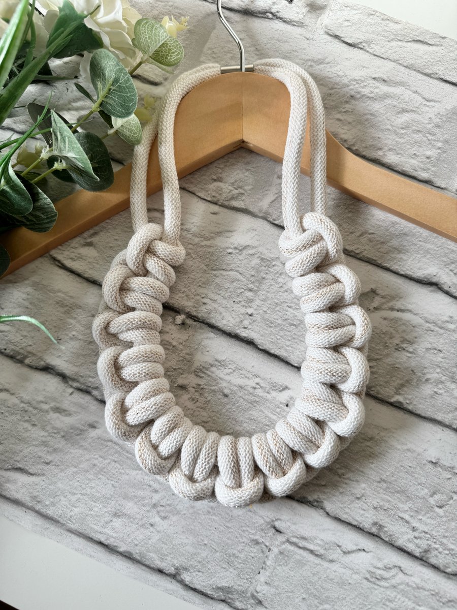 Chunky Woven Cotton Cord Necklace - Cream and Golden Fleck