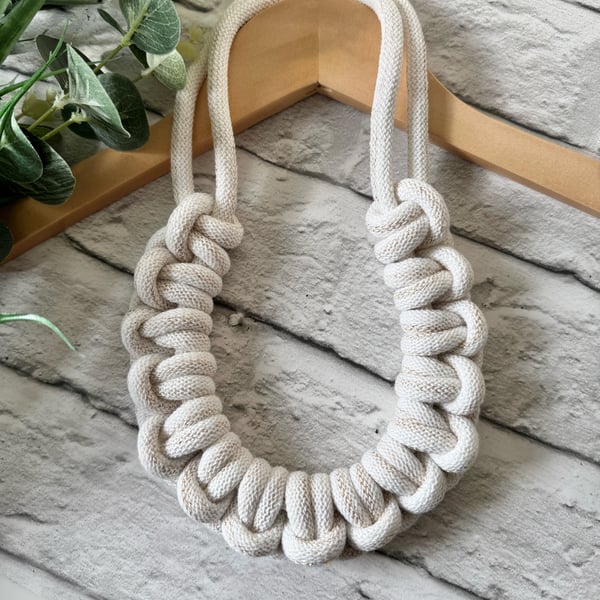 Chunky Woven Cotton Cord Necklace - Cream and Golden Fleck