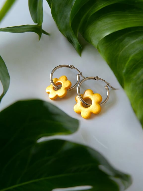 Yellow Sunrise Flower Hoop Earrings