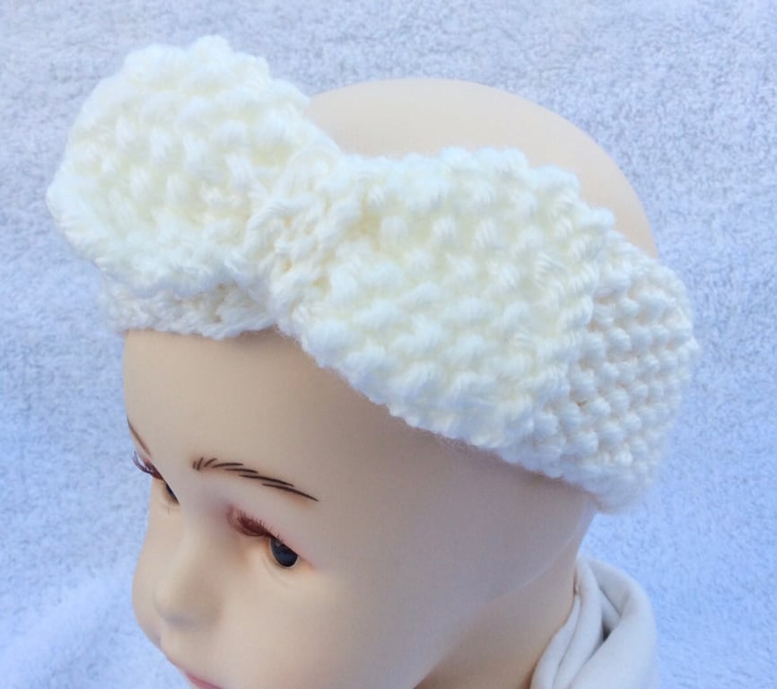 Baby headband cream hand knit 0-6 months 