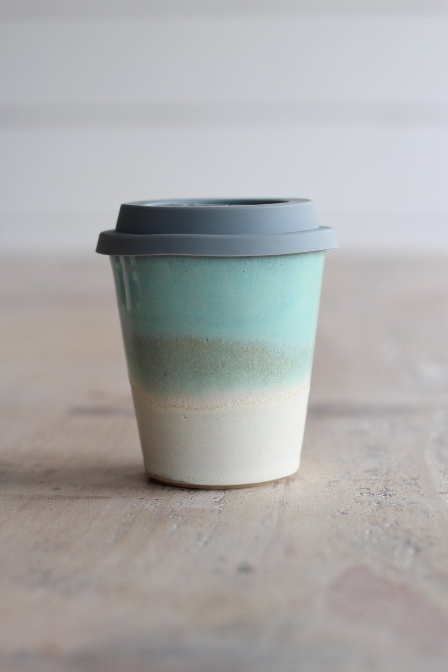 Ceramic Travel Mug - Handmade Pottery Keep Cup - Turquoise & Chalk Reusable Cup