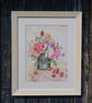 Roses and sweet peas in tin cream churn with strawberries - Image 1