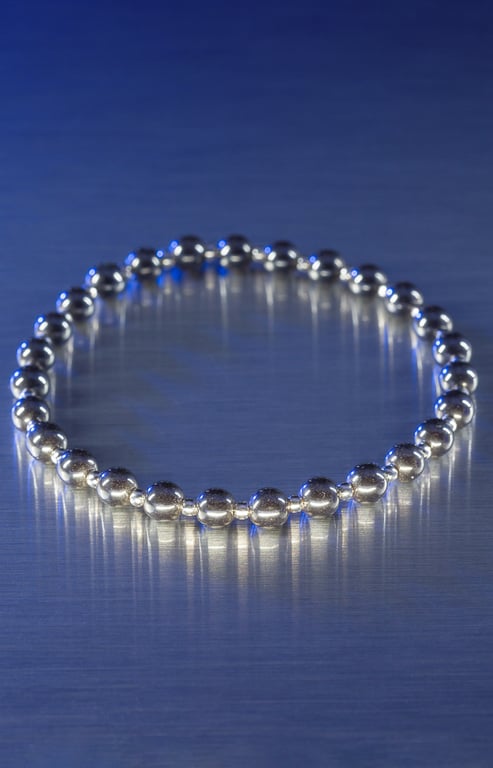 Bracelet polished hematite and sterling silver stretch handmade