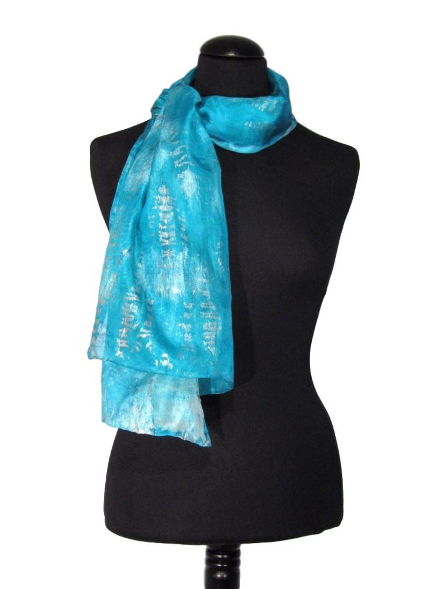 Silver Ocean Ripple - Hand Dyed Pure Silk Long Scarf