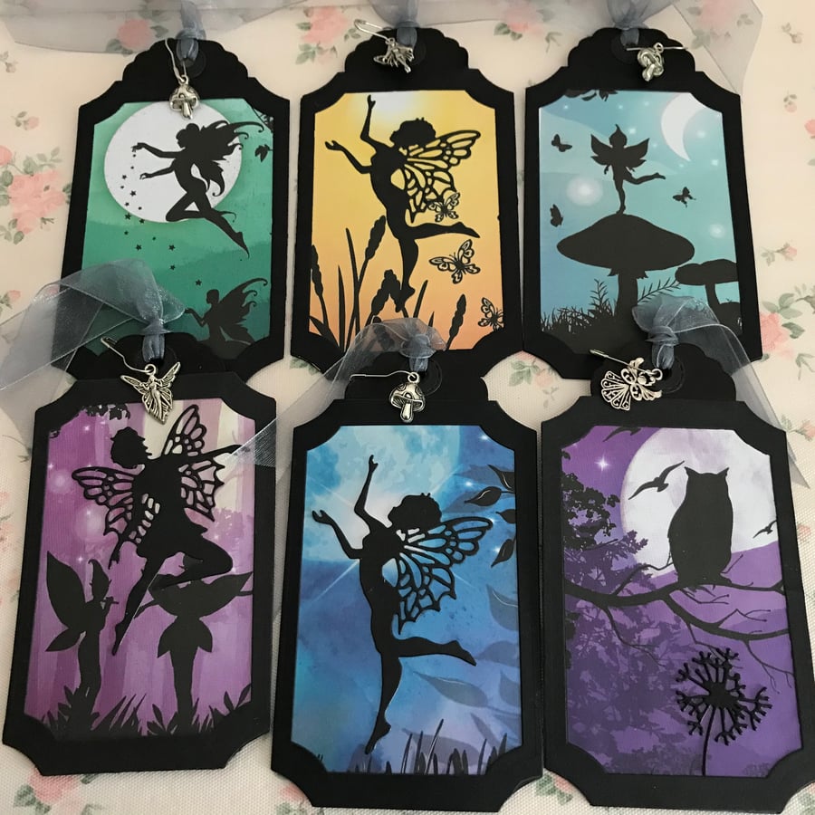 Set 6 Fairy silhouette lantern style journal cards toppers scrapbook